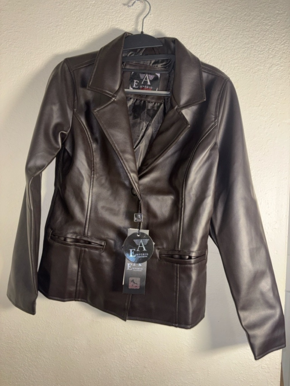 Emporio Armani Dark Brown Leather Jacket - Tailored Blazer Style